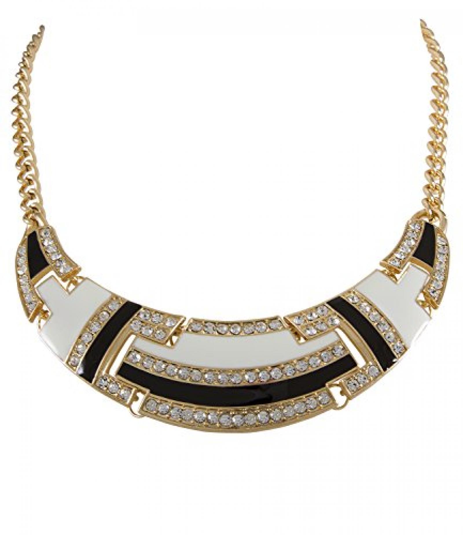 SIX "Jazz" goldene Statement Kette, Elemente in Schwarz-Weiß, Strass (380-746) 